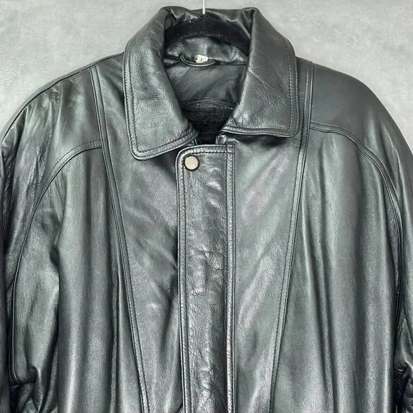 Vintage Stylish Retro Black Leather Belted Jacket Men’s Size L Made In Pakistan - Picture 3 of 16